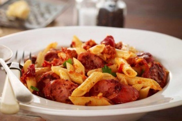 Kransky Sausage Pasta with Tomato & Chili Pesto